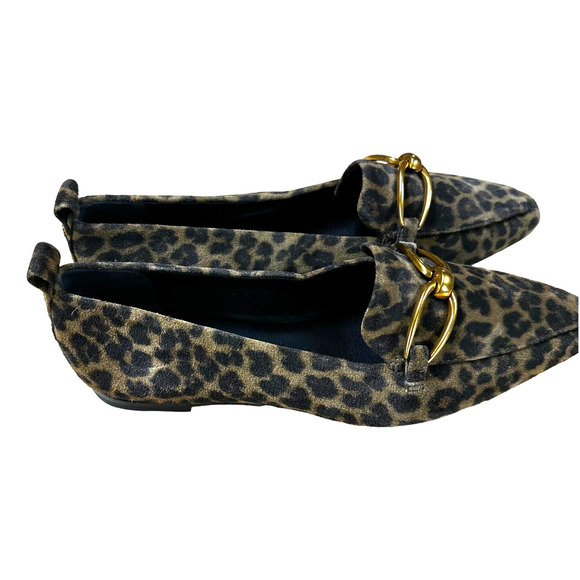 Veronica Beard NWOB Champlain Chain Leopard Suede Loafer Size 5M Gold Vamp - Picture 2 of 9